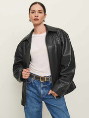 Reformation Veda Bennett Oversized Leather Bomber - Black