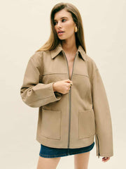 Reformation Veda Bennett Oversized Leather Bomber - Oat Distressed