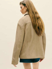 Reformation Veda Bennett Oversized Leather Bomber - Oat Distressed