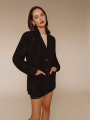 Reformation Veda Leon Oversized Blazer - Black Suede