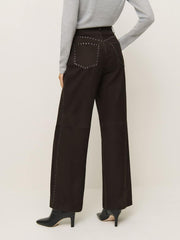 Reformation Veda Kennedy Studded Leather Pant - Mole Suede