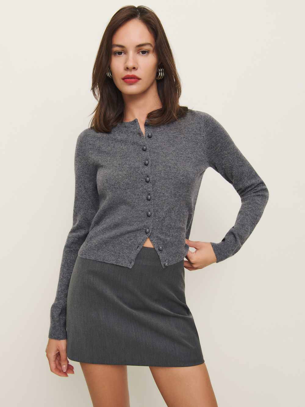 Reformation Caspia Cashmere Cropped Cardigan - Thunder