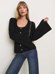 Reformation Karina Regenerative Wool Scoop Neck Cardigan - Black