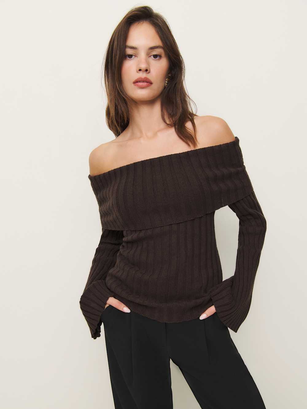 Reformation Lana Cashmere Blend Sweater - Black Bean