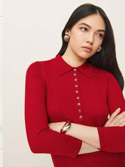 Reformation Luell Regenerative Merino Polo Mini Dress - Lipstick