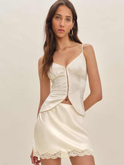 Reformation Neera Satin Skirt - Almond