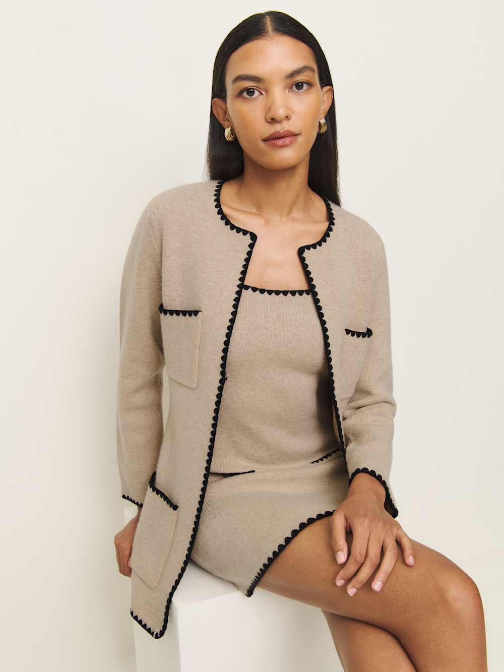 Reformation Isabelle Regenerative Wool Sweater Jacket - Linen
