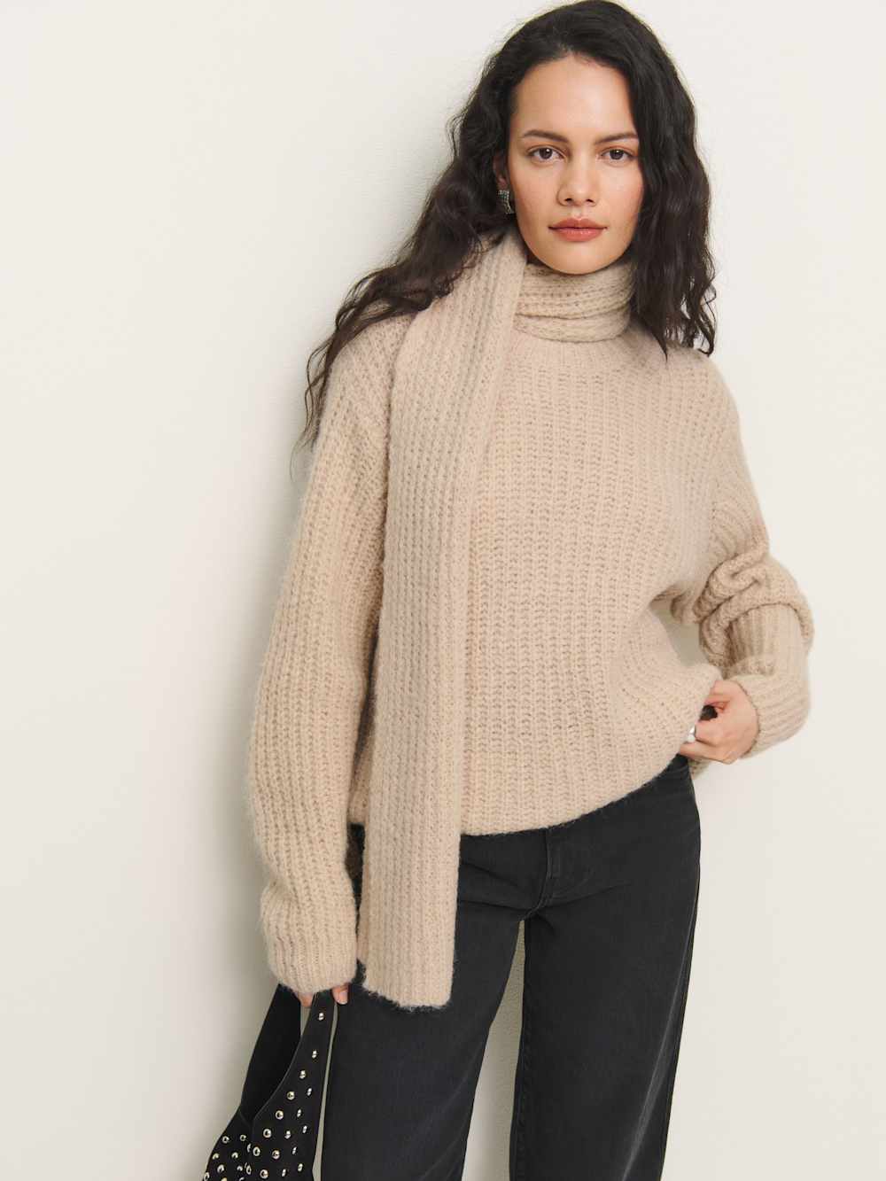 Reformation Spence Scarf Sweater - Wheat