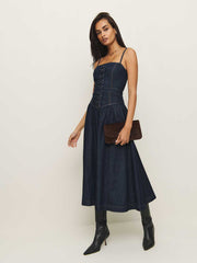 Reformation Florentina Denim Midi Dress - Liffey