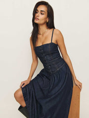 Reformation Florentina Denim Midi Dress - Liffey