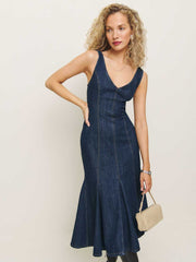 Reformation Serafina Denim Midi Dress - Ithaca