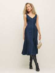 Reformation Serafina Denim Midi Dress - Ithaca