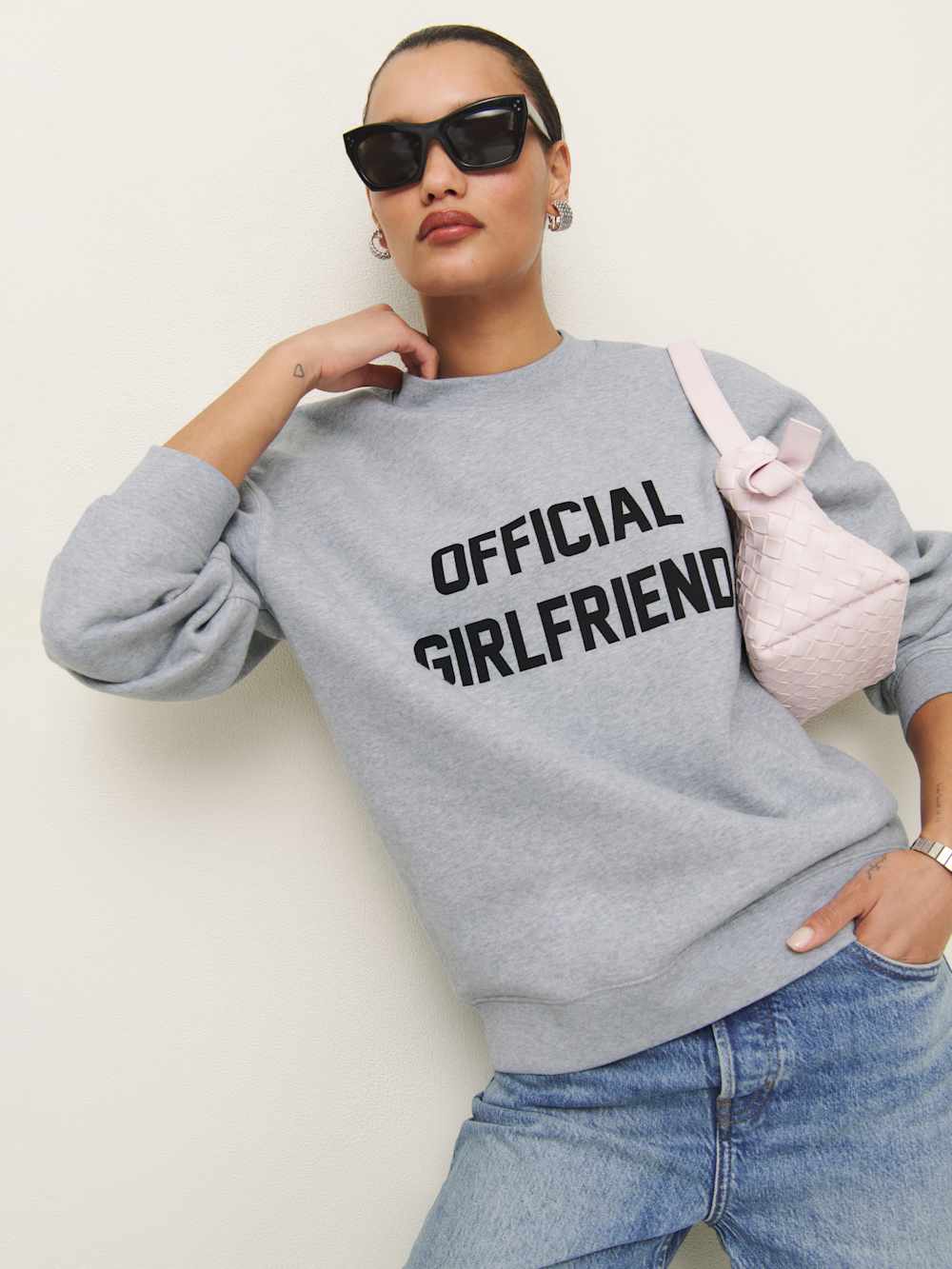 Reformation Emma Classic Crewneck Sweatshirt - Official Girlfriend Sweatshirt Heather Grey And Black