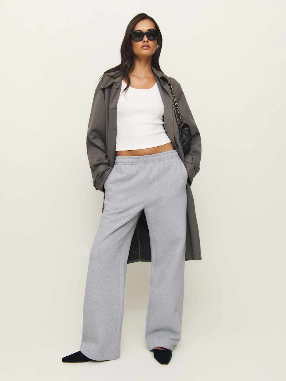 Reformation Kira Wide Leg Sweatpant - Heather Grey