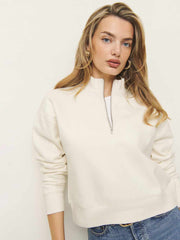 Reformation Maddie Zip Sweatshirt - Fior Di Latte