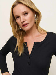 Reformation Jayden Long Sleeve Henley Tee - Black