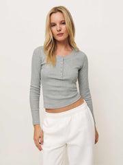 Reformation Jayden Long Sleeve Henley Tee - Heather Grey