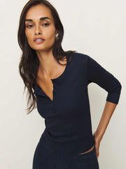 Reformation Jayden Long Sleeve Henley Tee - Midnight