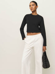 Reformation Asher Cropped Oversized Longsleeve Tee - Black