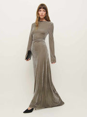 Reformation Donya Velvet Dress - Taupe