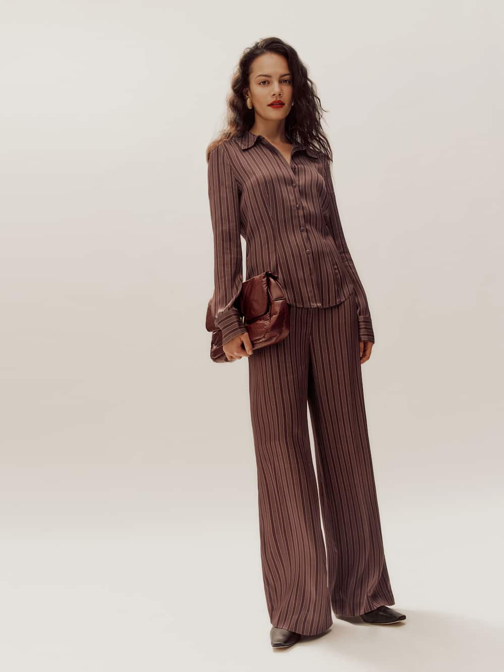 Reformation Norah Wide Leg Satin Pant - Mahogany Stripe
