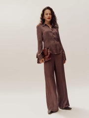 Reformation Norah Wide Leg Satin Pant - Mahogany Stripe