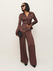 Reformation Norah Wide Leg Satin Pant - Mahogany Stripe