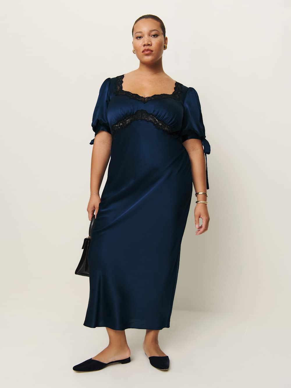 Reformation Stella Silk Dress Es - Navy