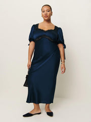 Reformation Stella Silk Dress Es - Navy