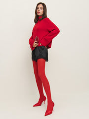 Reformation Swedish Stockings Olivia Premium Tights - Sharp Red