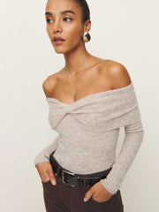 Reformation Florie Twist Front Sweater - Barley