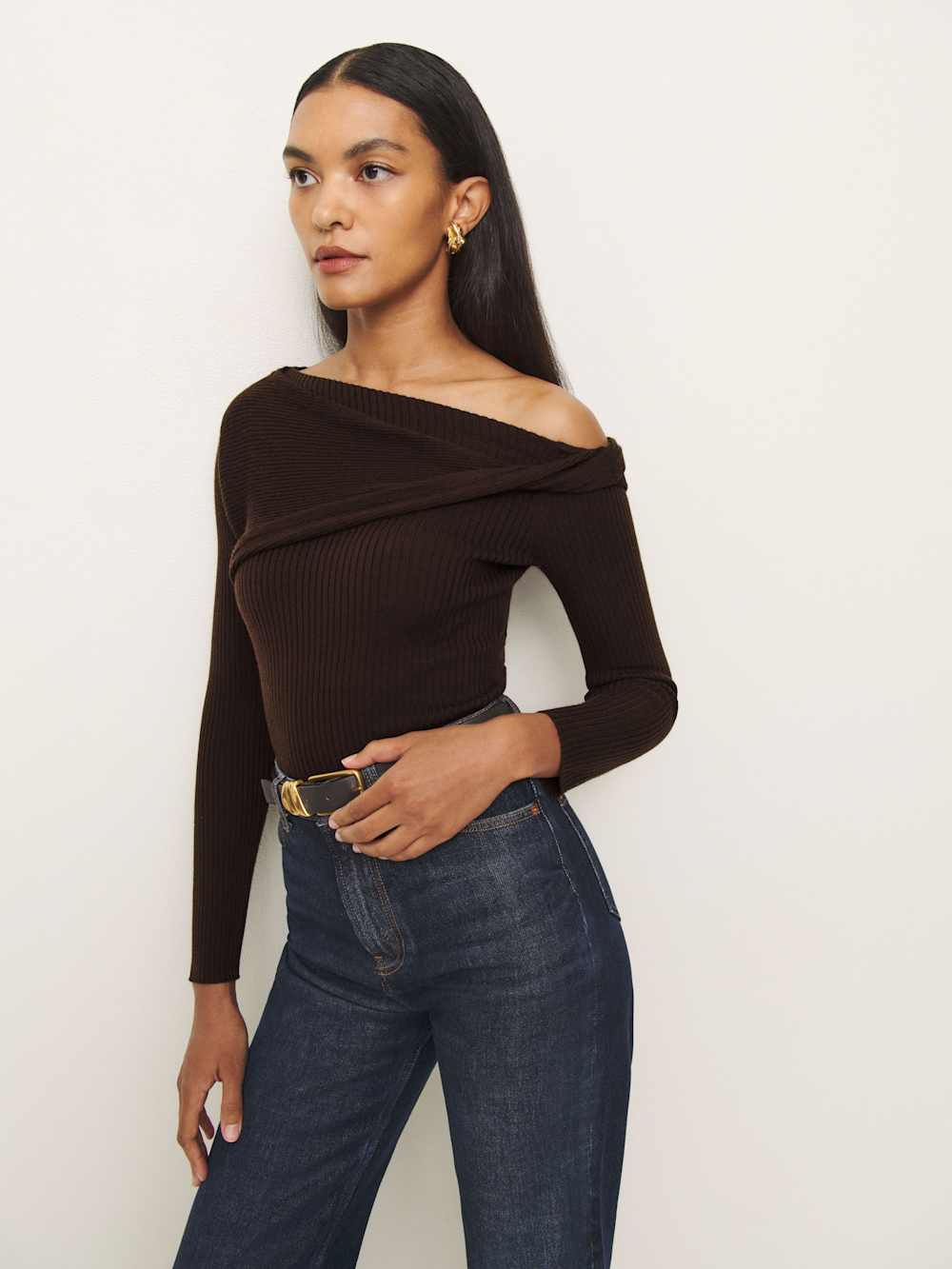 Reformation Lilou Regenerative Merino Sweater - Mole