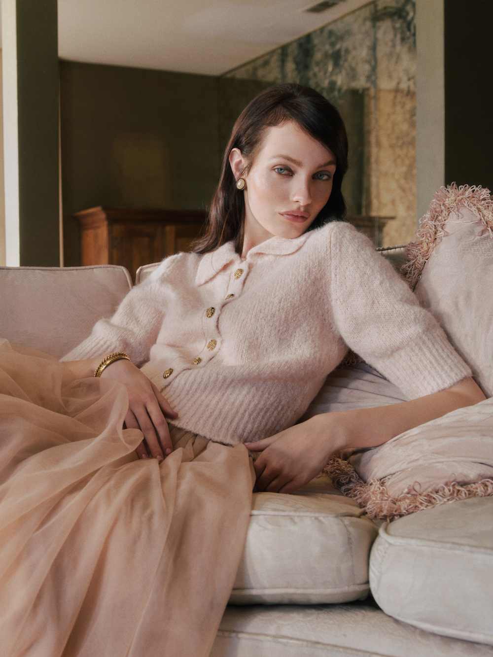 Reformation Daphne Collared Cardigan - Sorbet