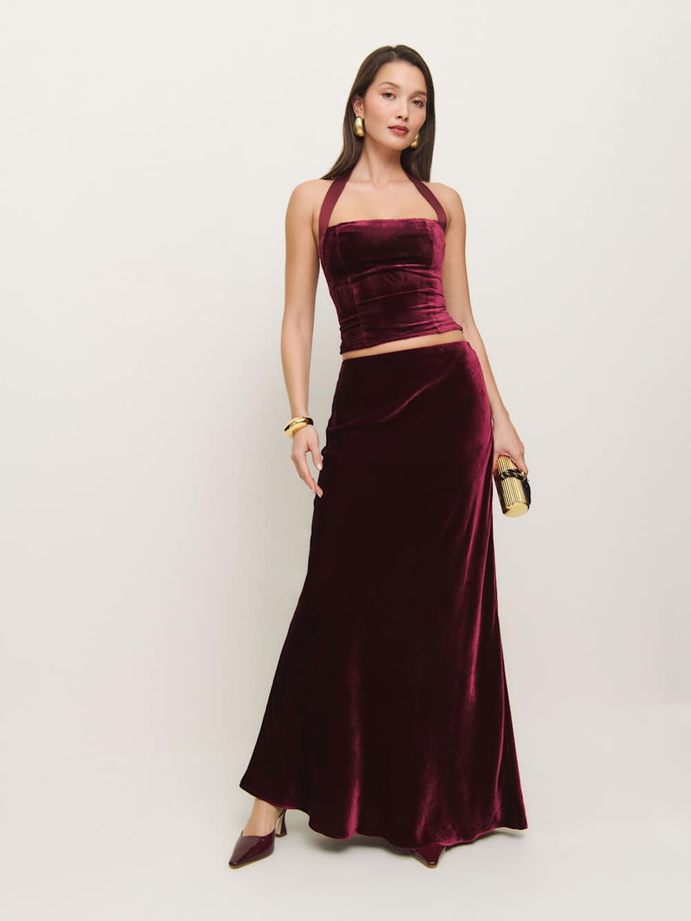 Reformation Bella Velvet Skirt - Chianti