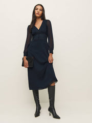 Reformation Morganna Dress - Navy