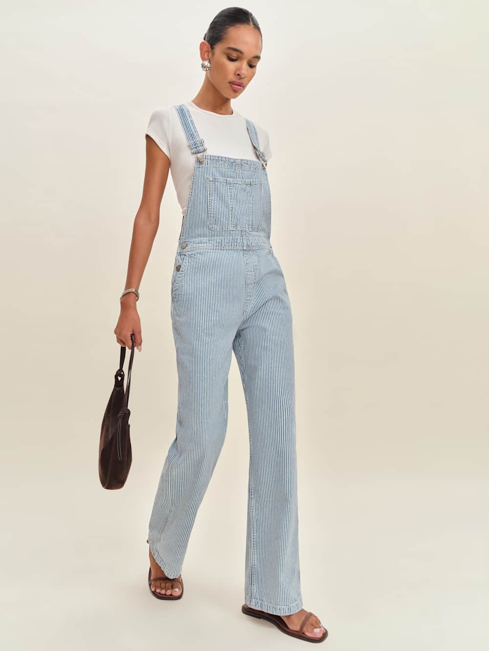 Reformation Arlo Denim Overalls - Island Stripe