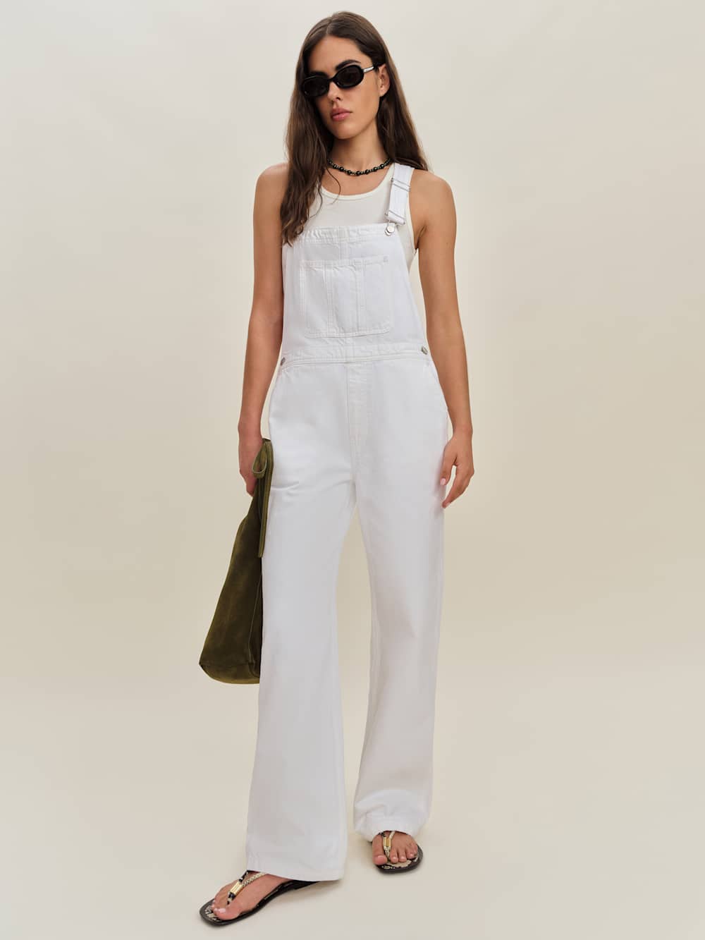 Reformation Arlo Denim Overalls - Optic White