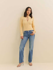 Reformation Hastings Cotton Sweater Zip - Parmesan