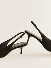 Reformation Wrenley Heeled Slingback - Black Suede