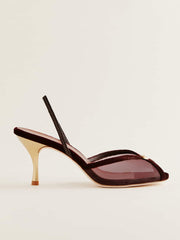 Reformation Paula Heeled Sandal - Dark Cherry Mesh