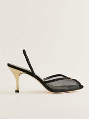 Reformation Paula Heeled Sandal - Black Mesh