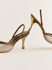 Reformation Paula Heeled Sandal - Bronze Mesh