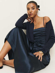 Reformation Zeya Satin Dress - Midnight Crinkle