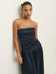 Reformation Zeya Satin Dress - Midnight Crinkle