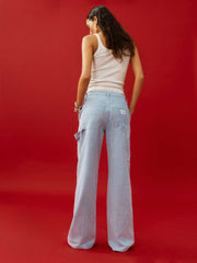 Reformation Diego Mid Rise Baggy Utility Jeans - Island Stripe