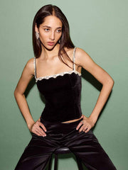 Reformation Bailee Velvet Top - Black