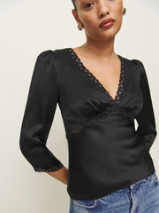 Reformation Ellery Silk Top - Black