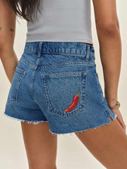 Reformation Sutton Low Rise 2.5” Slouchy Jean Shorts - Pelican Pepper Embroidery