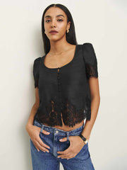 Reformation Josie Linen Top - Black