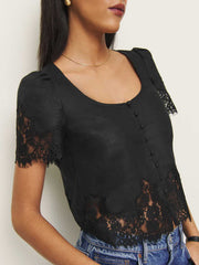 Reformation Josie Linen Top - Black